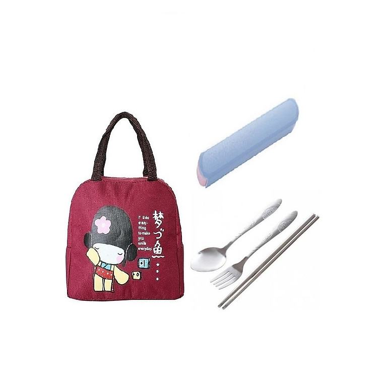Combo túi giữ nhiệt đa năng loại dày + bộ muỗng, đũa, nĩa cá nhân bằng inox kèm hộp