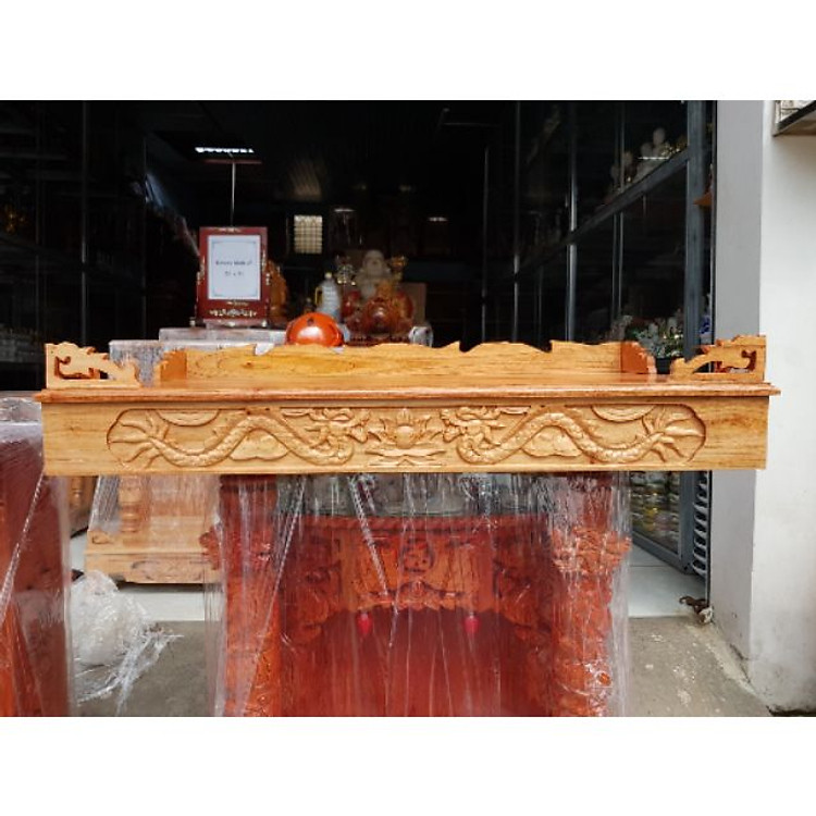 Bàn thờ treo tường gỗ xoan ngang 80 cm trạm rồng