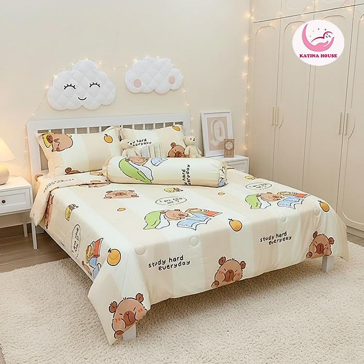 Bộ Chăn Ga Gối Tencel 60s Katina House, mát lạnh mịn màng, thấm hút tốt, họa tiết trẻ em