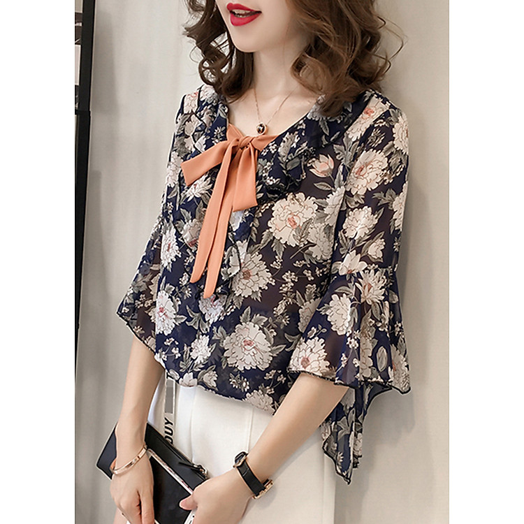 Áo voan hoa kiểu tay cánh rơi CBR06