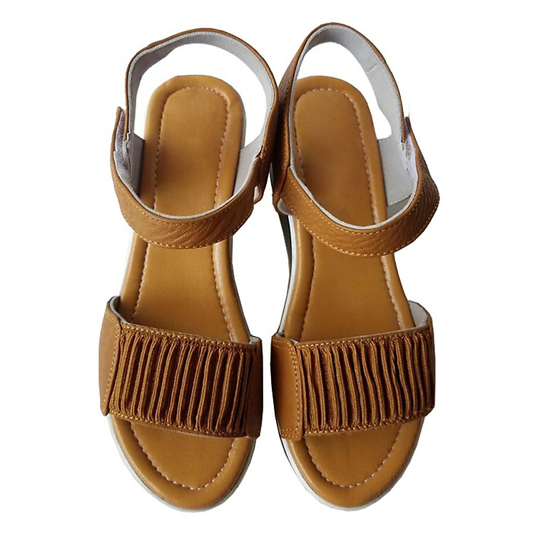 Giày Sandal Nữ Đế Xuồng Da Bò Thời Trang Màu Nâu - TC03676