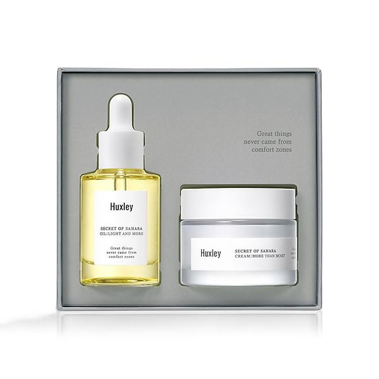Bộ 2 sản phẩm dưỡng ẩm tối ưu cho da Huxley Extra Moisture Duo (Huxley Oil; Light and More 30ml, Huxley Cream; More Than Moist 50ml)