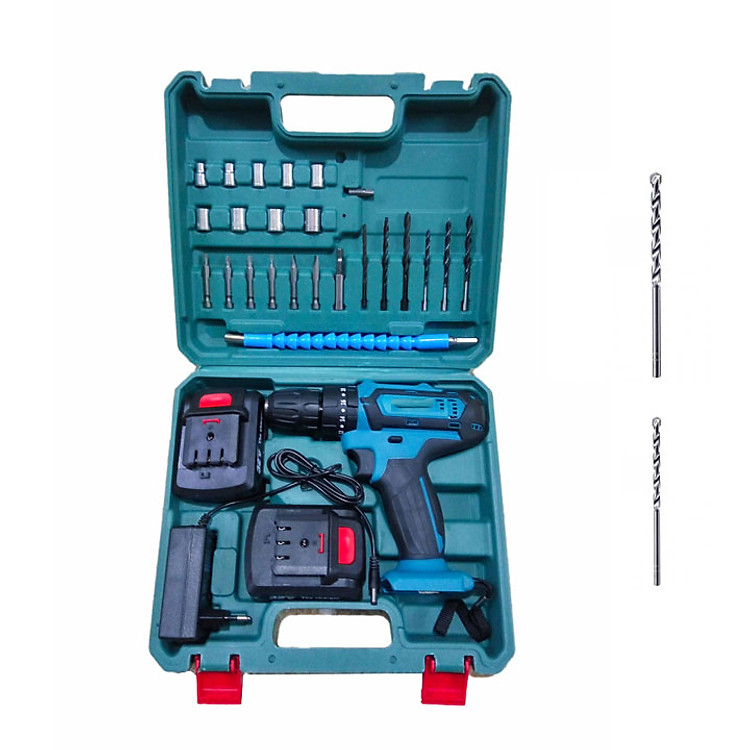 Bộ máy khoan pin 21V 3 chế độ khoan tường, khoan sắt, bắt vít, 2 tốc độ và đảo chiều tặng kèm 2 mũi khoan tường
