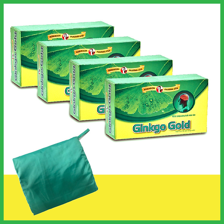Combo 4 Hộp TPCN Tăng cường tuần hoàn máu não, giảm nguy cơ lão hóa và hỗ trợ cải thiện di chứng sau tai biến mạch máu não – GINKGO GOLD – Robinson Pharma USA __ TẶNG 1 ÁO MƯA DÙ CAO CẤP