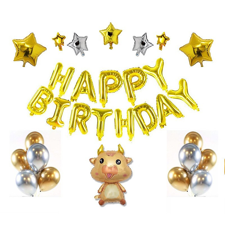 Bộ Bóng Bóng Hình Trâu Vàng Trang Trí Sinh Nhật