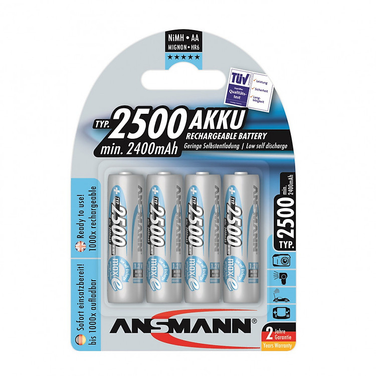 Pin Sạc AA-2500mAh ANSMANN (Vỉ 4 viên) - Hàng Nhập Khẩu