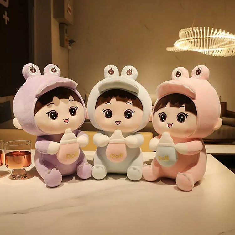 gấu bông doll ôm bìh sữa, doll cao cấp