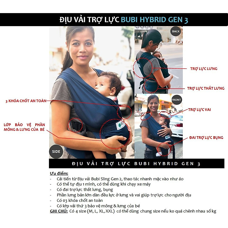Địu vải BUBI Gen 3 - Lưới thoáng khí Chính hãng Giá rẻ - Hình ảnh 3