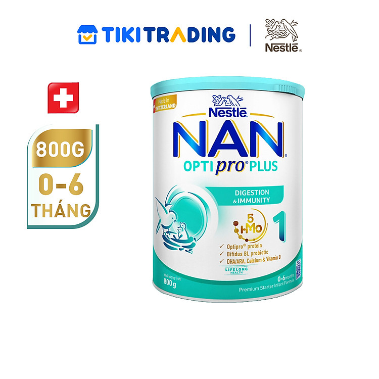Sữa bột Nestlé NAN OPTIPRO PLUS 1 800g/lon với 5HMO Sản Xuất Tại Thụy Sĩ (0 - 6 tháng)