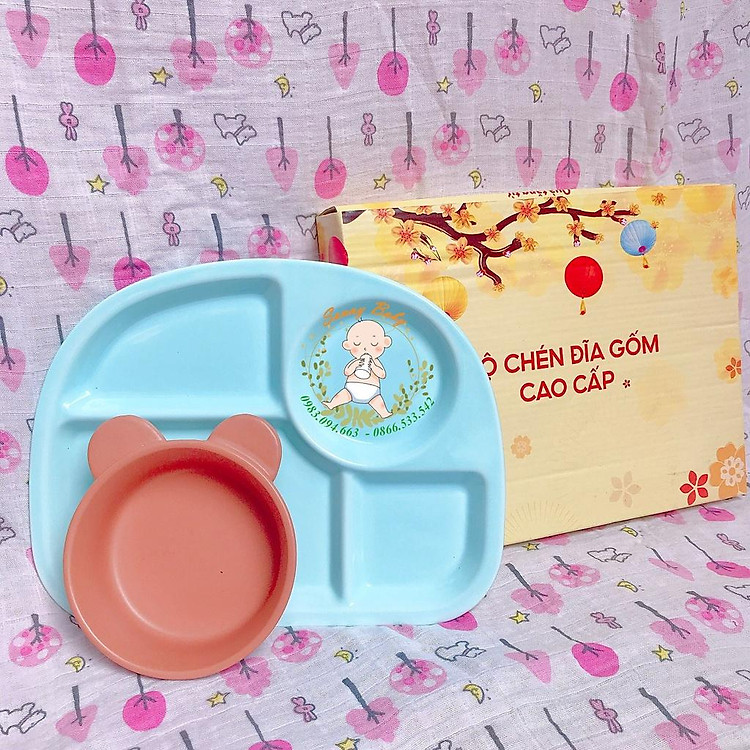 Khay Ăn Dặm Bát Ăn Dặm Bằng Gốm Sứ Cao Cấp An Toàn Cho Bé - Set Khay ăn Dặm Chén Ăn Dặm Chia Ngăn Cho Trẻ Giá Cực Rẻ