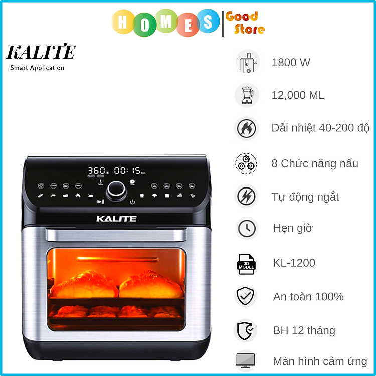 Nồi Chiên Không Dầu Kalite KL6000 Mẫu 2023 Nhỏ Gọn Sang Trong Dung Tích 6 Lít Công Suất 1250 W - Hàng Chính Hãng