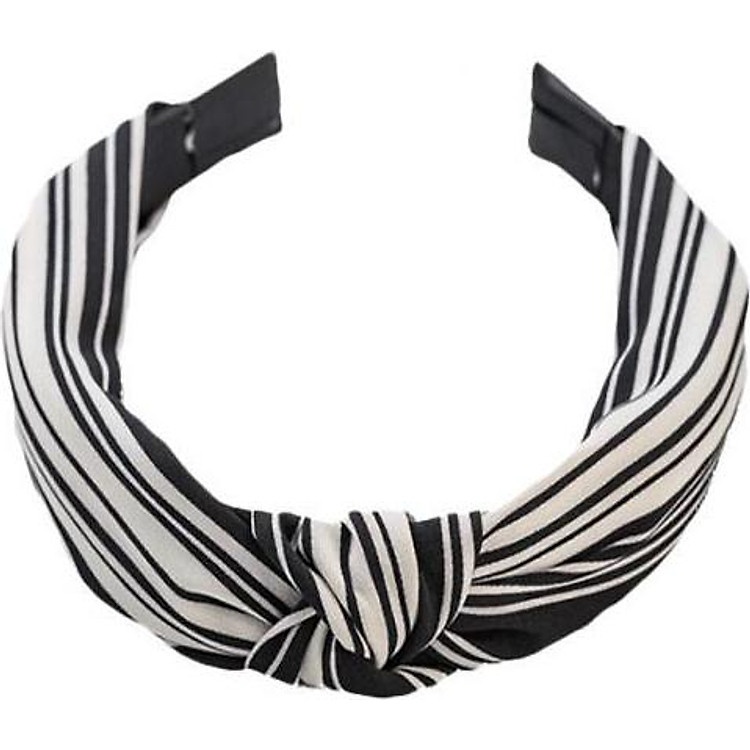 Bờm cài tóc turban nữ bản to BN25B kẻ đèn trắng