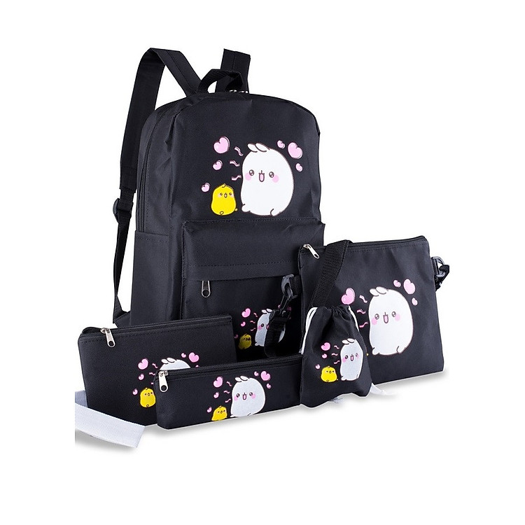 Bộ 5 Món Balo nữ + túi đeo chéo + ví cầm tay nữ + ví rút + hộp bút xinh xắn