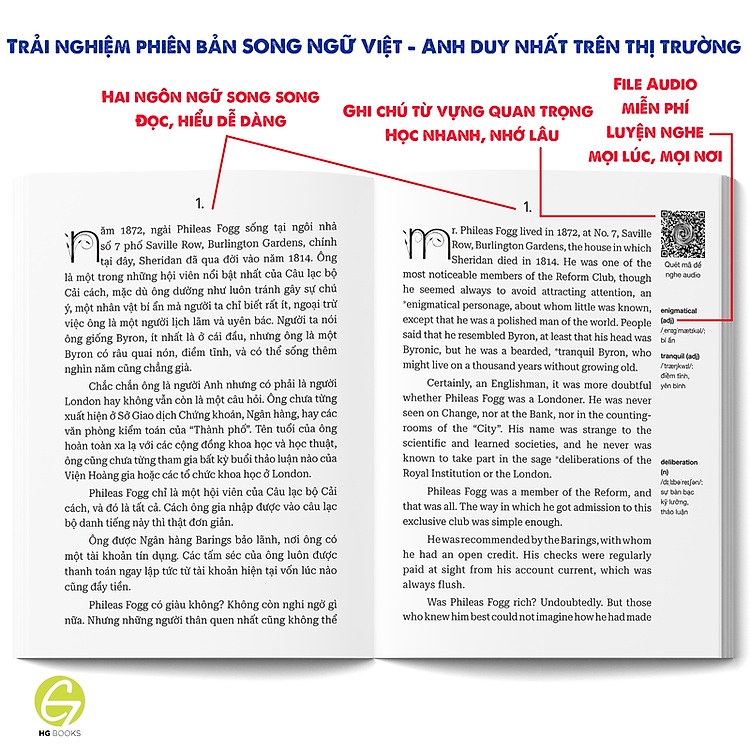 Song ngữ 80 Ngày Vòng Quanh Thế Giới – Sách kinh điển có note từ vựng kèm file nghe - Ảnh 3