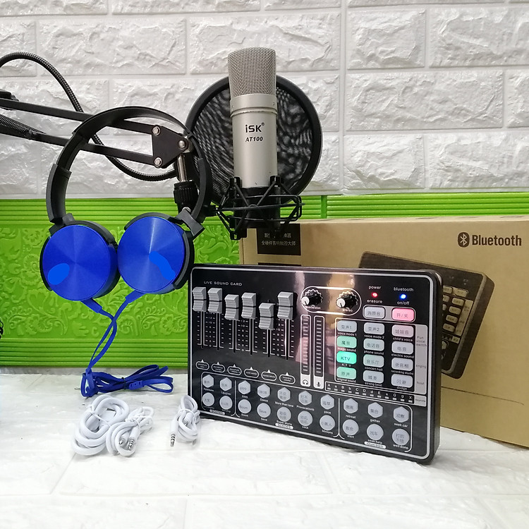 Trọn bộ live stream thu âm sound card H9 Bluetooth và micro ISK AT 100 đủ phụ kiện Hàng chính hãng