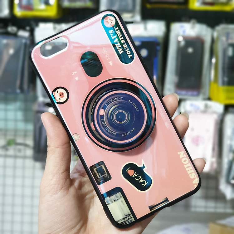 Ốp lưng hình máy ảnh kèm giá đỡ và dây đeo dành cho Oppo F3