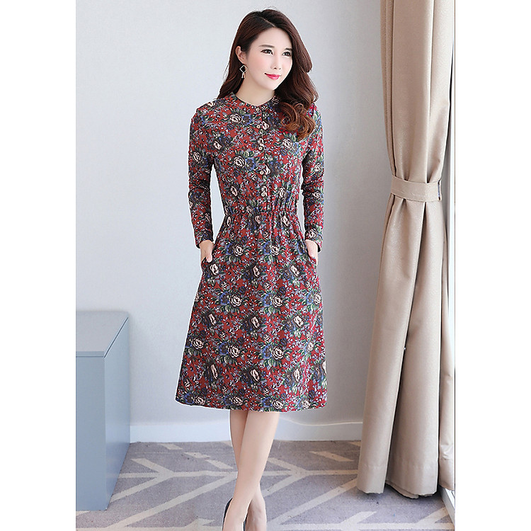 Đầm hoa nữ nhún eo da28