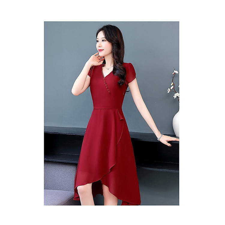 Đầm xòe dự tiệc cổ tim phối nút sang trọng size từ 38-71kg