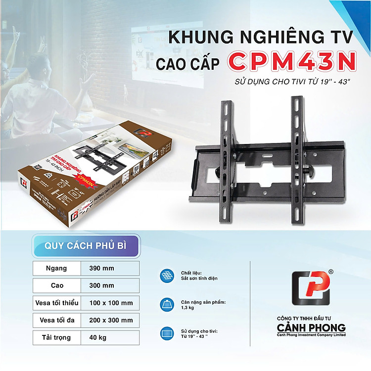 Khung treo tivi mâm áp tường 19 - 42 inch CPM43N - Hàng chính hãng