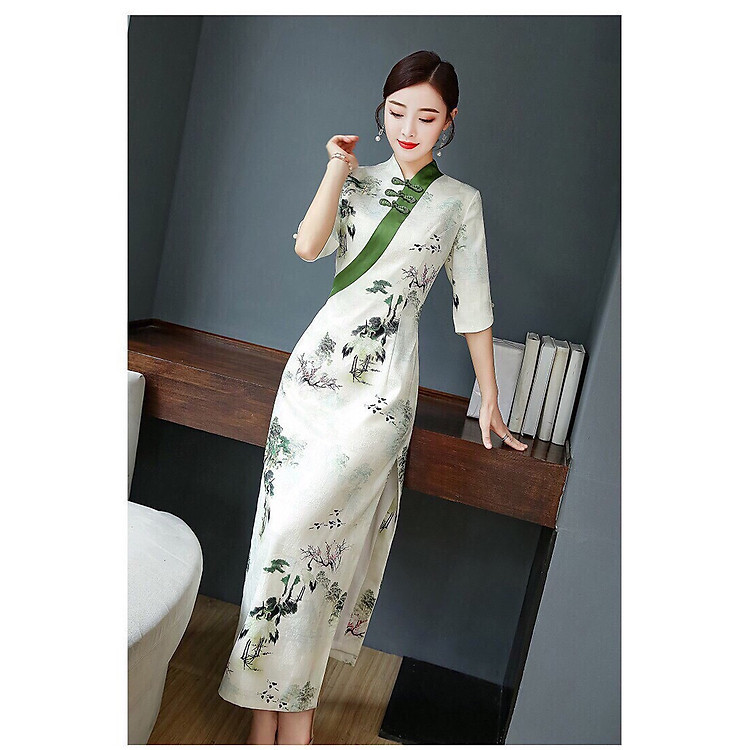 ÁO DÀI SƯỜN XÁM IN HOA PHOM DÀI MSP269