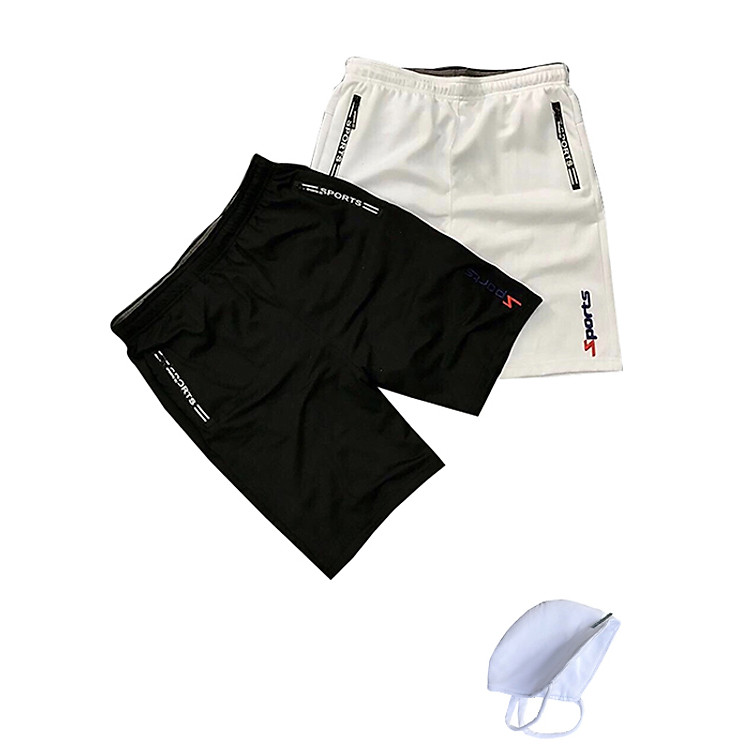 Combo 2 Quần shorts thể thao nam dạng sọt sport đùi chất thun lạnh 4 chiều cao cấp phù hợp tập gym hay mặc nhà màu trắng và đen DUI-P101 - tặng 1 khẩu trang chống nắng