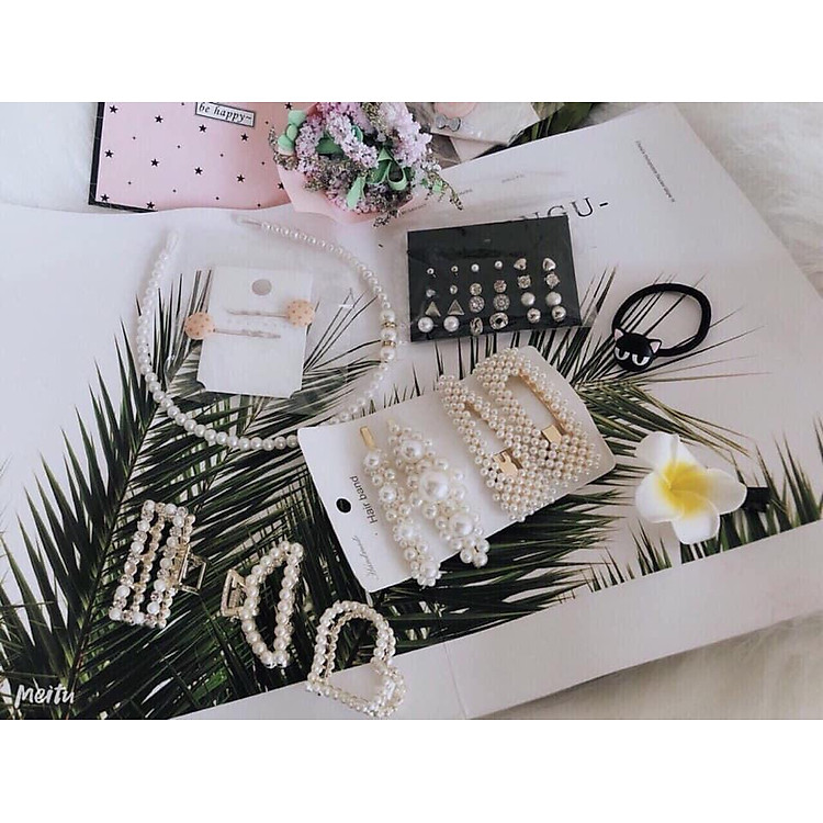 Set Kẹp Tóc 25 Món Ngọc Trai đầy đủ phụ kiện