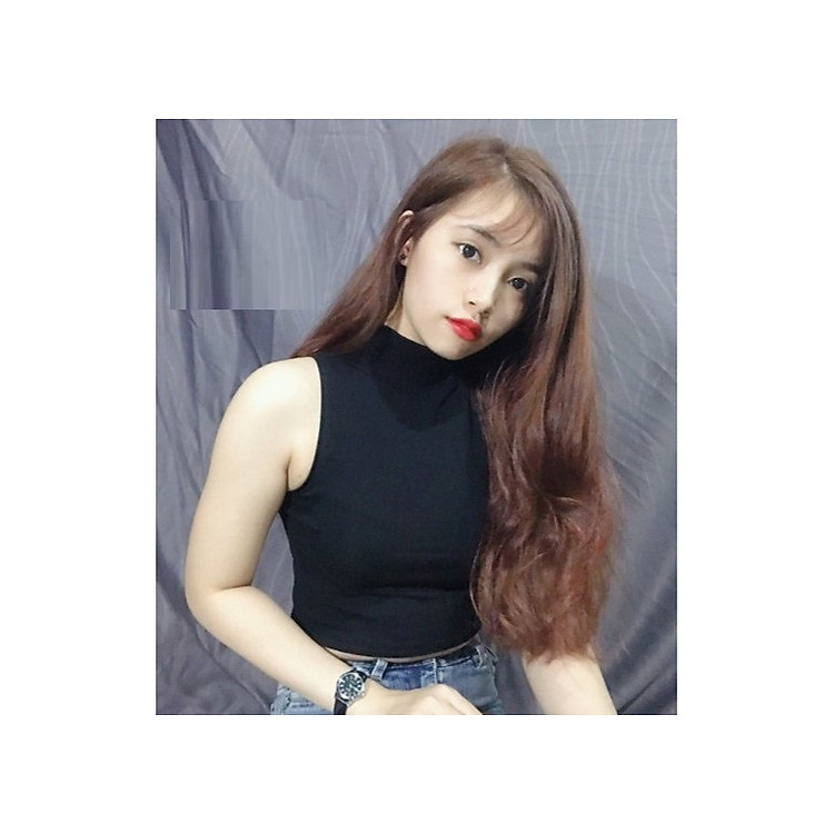 Áo croptop sát nách cổ lọ chất vải cotton