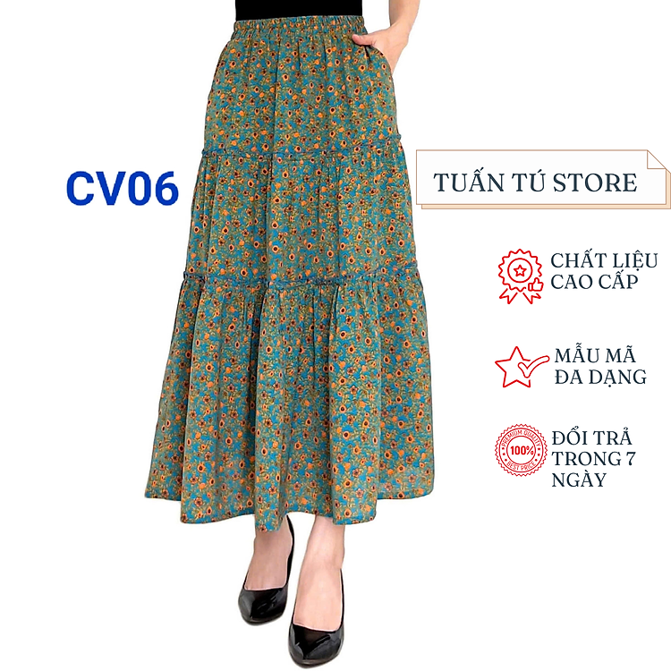 Chân Váy Lụa Hàn Châu Dành Cho Nữ Trung Niên Thời Trang Cao Cấp Tôn Vóc Dáng, Phong Cách Thanh Lịch - Tuấn Tú Store 68