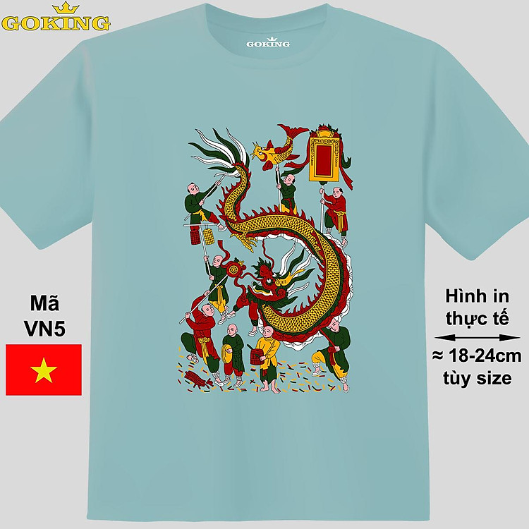Múa rồng, mã VN5. Áo thun tranh Đông Hồ Việt Nam siêu đẹp. Hãy tỏa sáng như kim cương, qua chiếc áo phông Goking siêu hot cho nam nữ trẻ em, cặp đôi, gia đình, đội nhóm