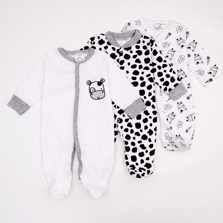 Bộ 3 áo liền quần Little Duck Happy Sleepsuit liền tất cho bé 0-9 tháng