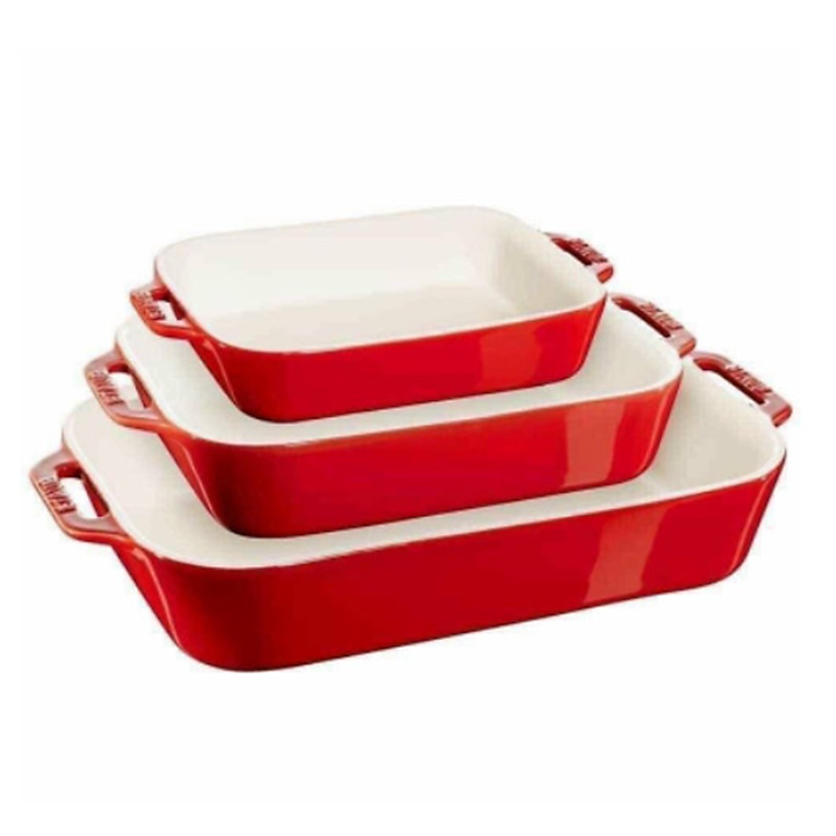 SET 3 KHAY GỐM CHỮ NHẬT BỎ LÒ STAUB MÀU ĐỎ