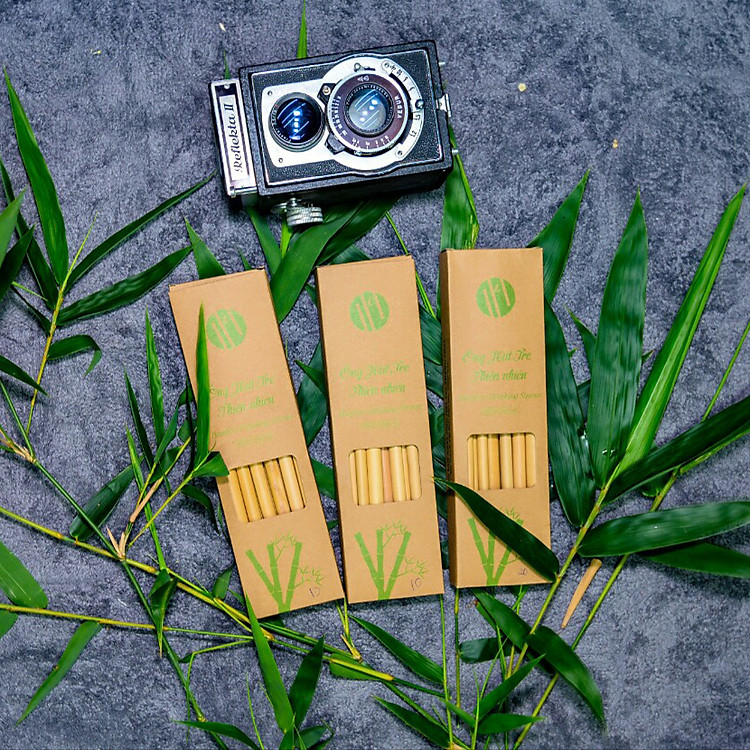 1 hộp 10 chiếc ống hút tre thiên nhiên lẫn 3 loại