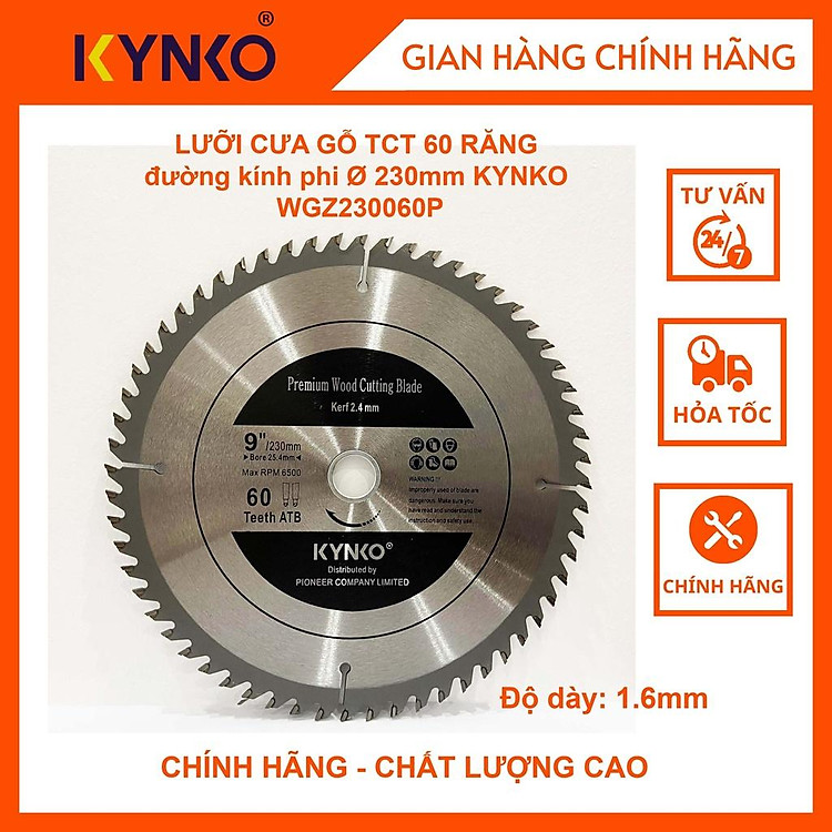 LƯỠI CƯA GỖ TCT 60 RĂNG đường kính phi Ø 230mm KYNKO WGZ230060P
