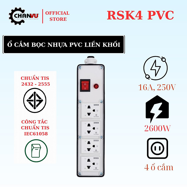 Ổ cắm điện không dây bọc nhựa PVC liền khối Suntech, An toàn, chống va đập TIS nhập khẩu Thailand