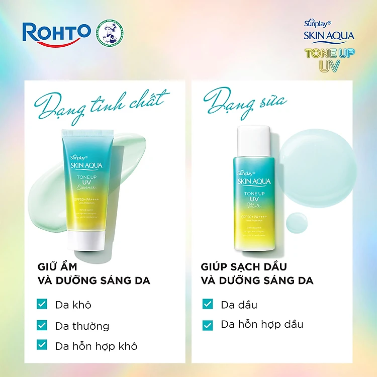 Kem chống nắng nâng tông Skin Aqua Tone up Mint Green cho da trắng có khuyết điểm đỏ, dạng sữa Sunplay Skin Aqua Tone Up UV Milk Mint Green SPF 50+ PA++++ 50g