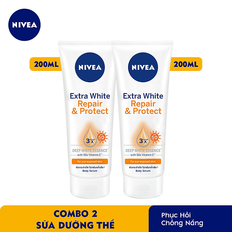Combo 2 Tinh Chất Dưỡng Thể Dưỡng Trắng NIVEA Ban Ngày Giúp Phục Hồi & Chống Nắng SPF50 (180ml) - 88314