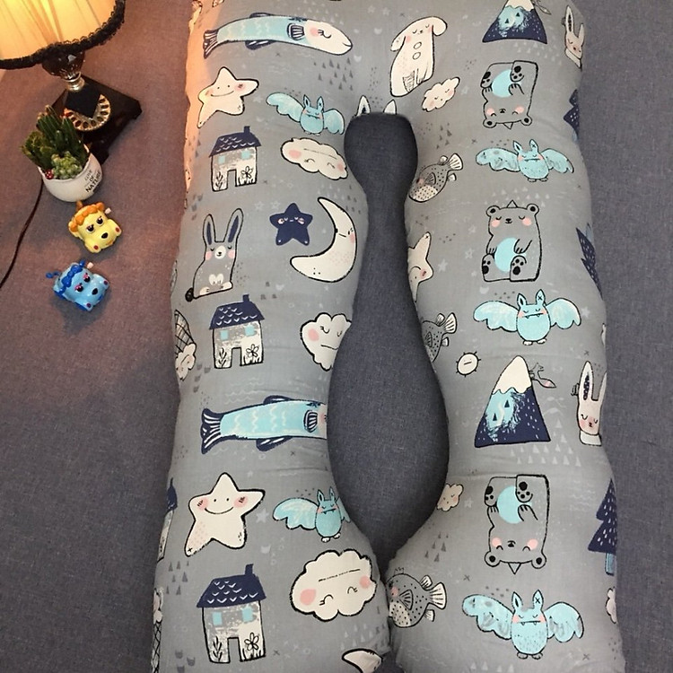 Gối ôm chữ U đa năng cho bà bầu - Trăng Sao - Tặng kèm 1 móc khóa Houston