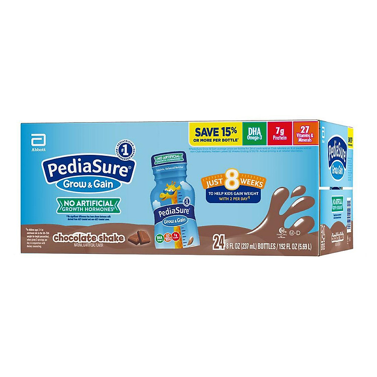 Sữa nước Pediasure Grow & Gain Chocolate Shake (Vị Sô-cô-la) 237ml x 24 Chai (Thùng) Mẫu mới 2020 - Nhập khẩu Mỹ