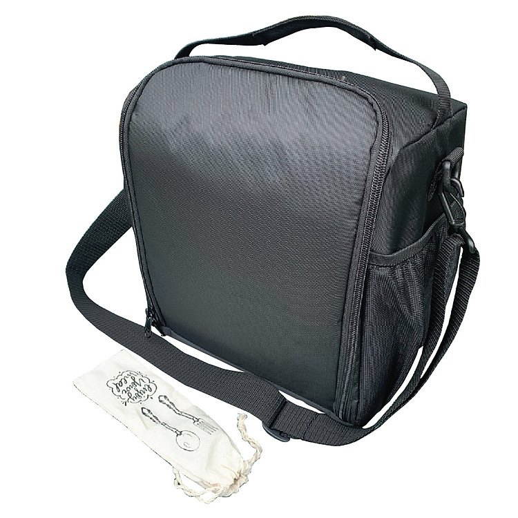 Túi Đựng Hộp Cơm Giữ Nhiệt Văn Phòng Size Lớn Màu Đen Có Dây Kéo Vừa Quai Xách Quai Đeo Ngăn Phụ Trong Ngoài Tặng Túi Muỗng Nĩa (Lunch Bags, Box)