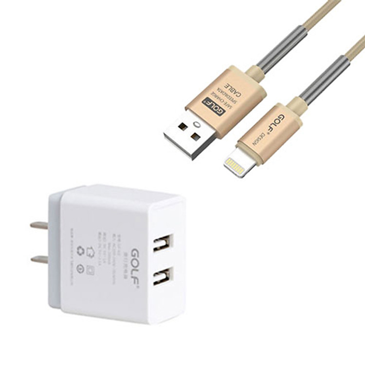 Combo cốc sạc Golf U2 2.1A và Cáp sạc nhanh Golf GC-40 cho iPhone- Hãng chính hãng