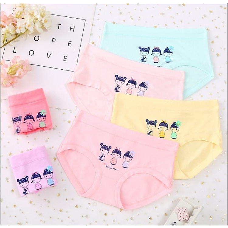 5 chiếc quần lót cotton cao cấp cho bé gái chất liệu co giãn 4 chiều cho bé thoải mái hoạt động, màu ngẫu nhiên rất dễ thương, đủ size cho mọi lứa tuổi.