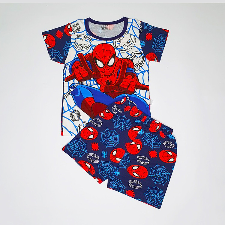 (100% Cotton)Đồ Bộ Bé Trai Tay Ngắn Người Nhện _Ms:004