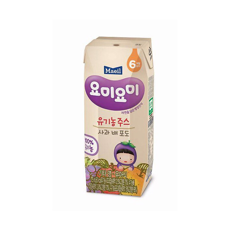 Nước ép trái cây hữu cơ Yummy Yummy cho bé từ 6M vị táo lê nho - 1 lốc 3 hộp