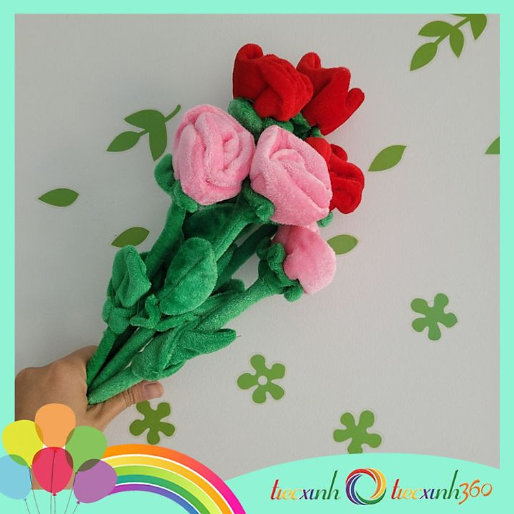 Nhánh Hoa Vải Nhung Trang Trí Độc Đáo - Hồng Đỏ - Ảnh 2