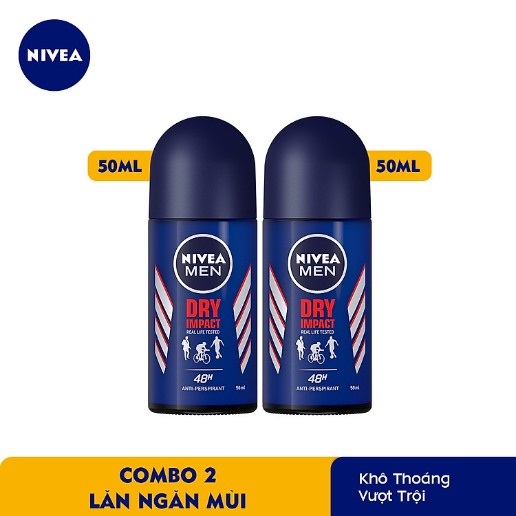 Combo 2 Lăn Ngăn Mùi NIVEA MEN Dry Impact Khô Thoáng (50ml) - 81610