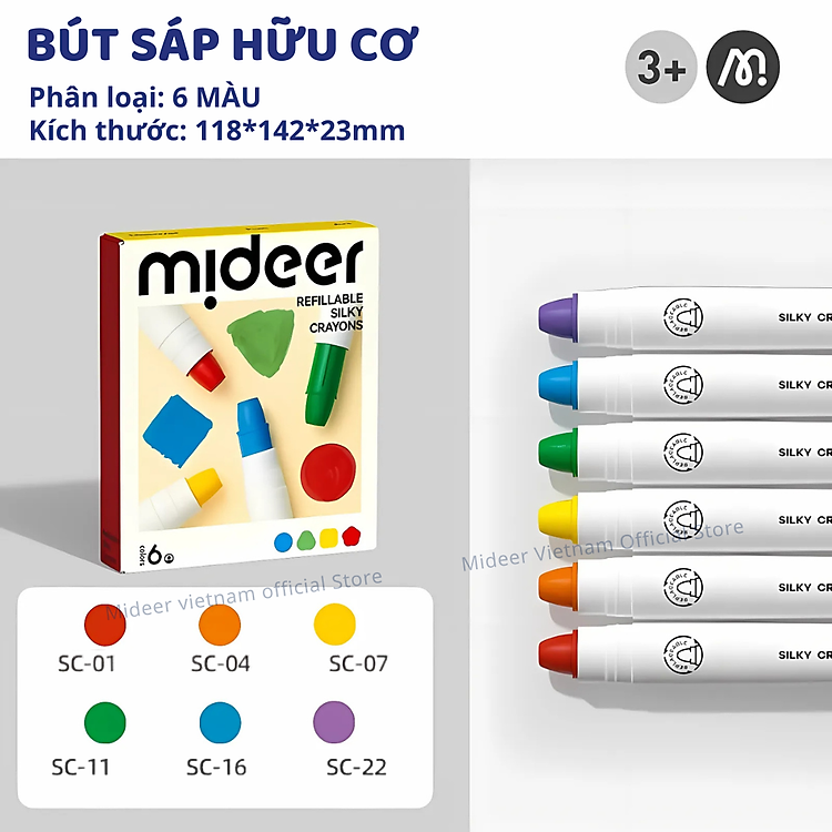 Màu Sáp Dầu Mideer Silky Crayon (12 màu) - Ảnh 3