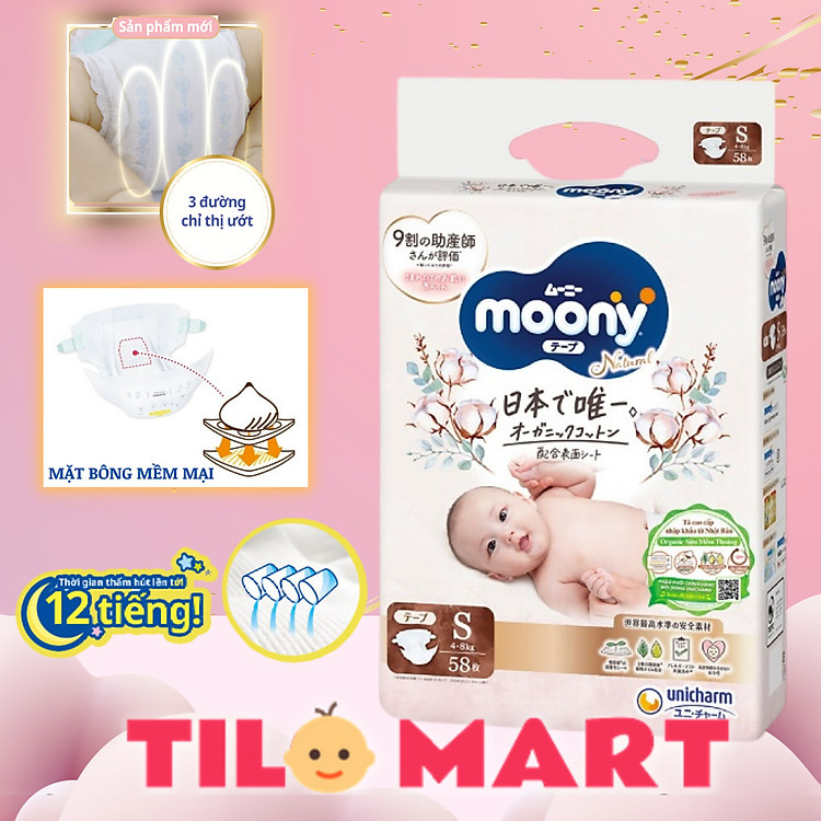 Tã Dán Moony Natural Bông Organic S58 Chính hãng Tiết kiệm - Hình ảnh 3