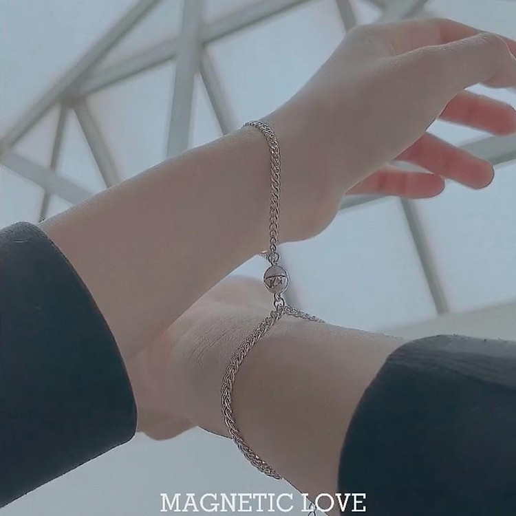 Vòng đeo tay bạc cặp đôi nam châm, lắc tay đôi bạc Duyson