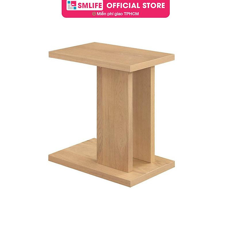Bàn gỗ cạnh sofa chữ I có bánh xe hiện đại SMLIFE Claris 3C | D52,7 x R33,0 x C59,7cm | gỗ Cao Su và Veneer Sồi