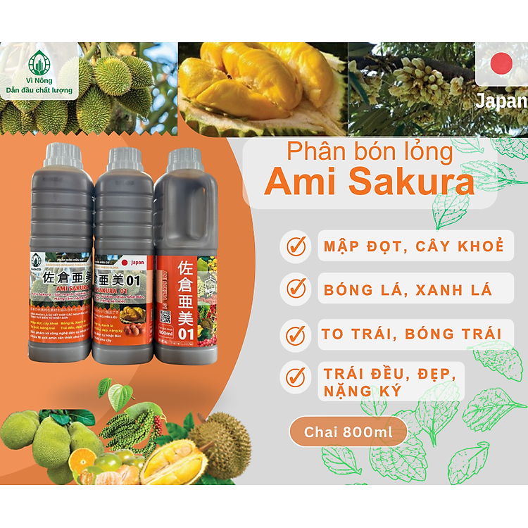 Phân Bón Lỏng Ami Sakura - Amino – Hữu Cơ Cho Cây Ăn Trái: Mập Đọt, Trái Bóng, Trái To, Trái Đều,...